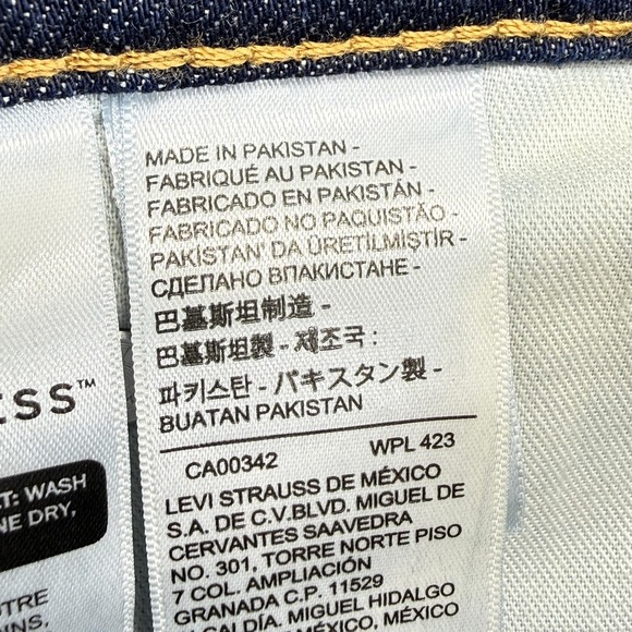 Levis 505 Jeans Mens 34x32 Blue Dark Wash Denim Straight Leg Regular Fit Stretch - Picture 12 of 14